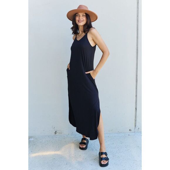 Ninexis Good Energy Full Size Cami Side Slit Maxi Dress In Black - Picture 8 of 11
